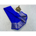 Women's Crepe Chit Pallu Solid Saree With Unstitched Blouse 5.5Mtr  (Navy Blue)