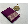 Women's Crepe Chit Pallu Solid Saree With Unstitched Blouse 5.5Mtr  (Purple)