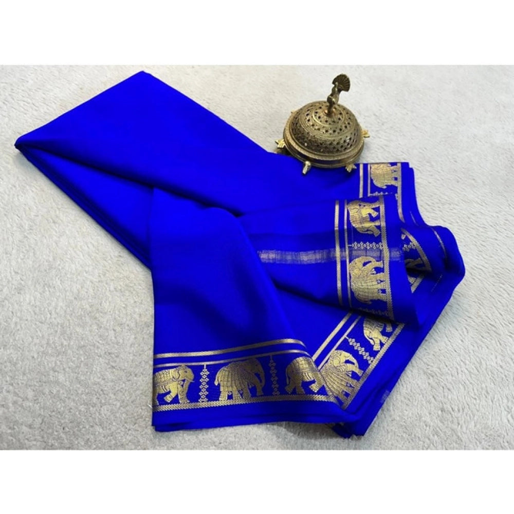 Women's Crepe Chit Pallu Solid Saree With Unstitched Blouse 5.5Mtr  (Navy Blue)