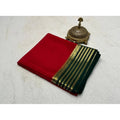 Women's Crepe Chit Pallu Solid Saree With Unstitched Blouse 5.5Mtr  (Red)