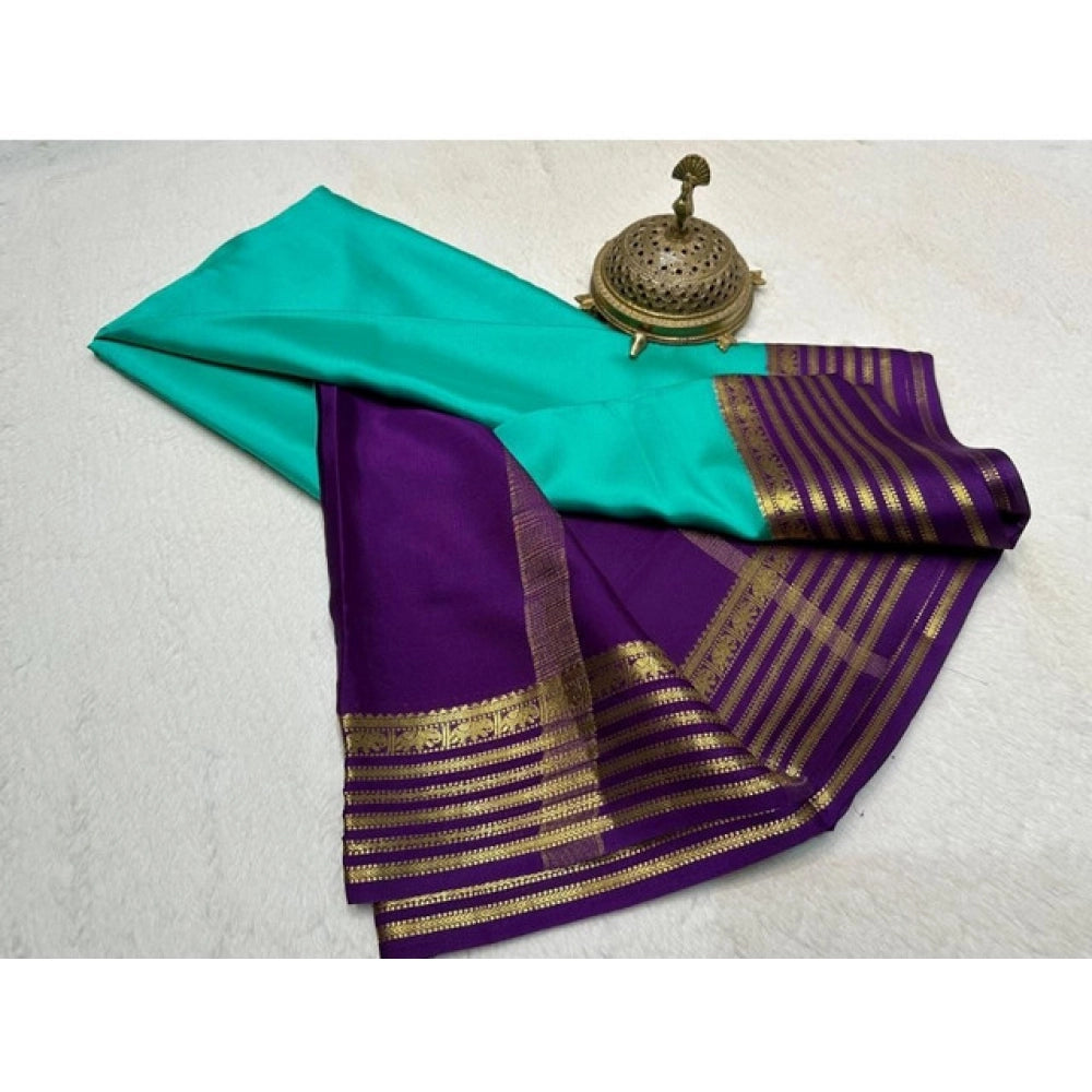 Women's Crepe Chit Pallu Solid Saree With Unstitched Blouse 5.5Mtr  (Sky Blue)