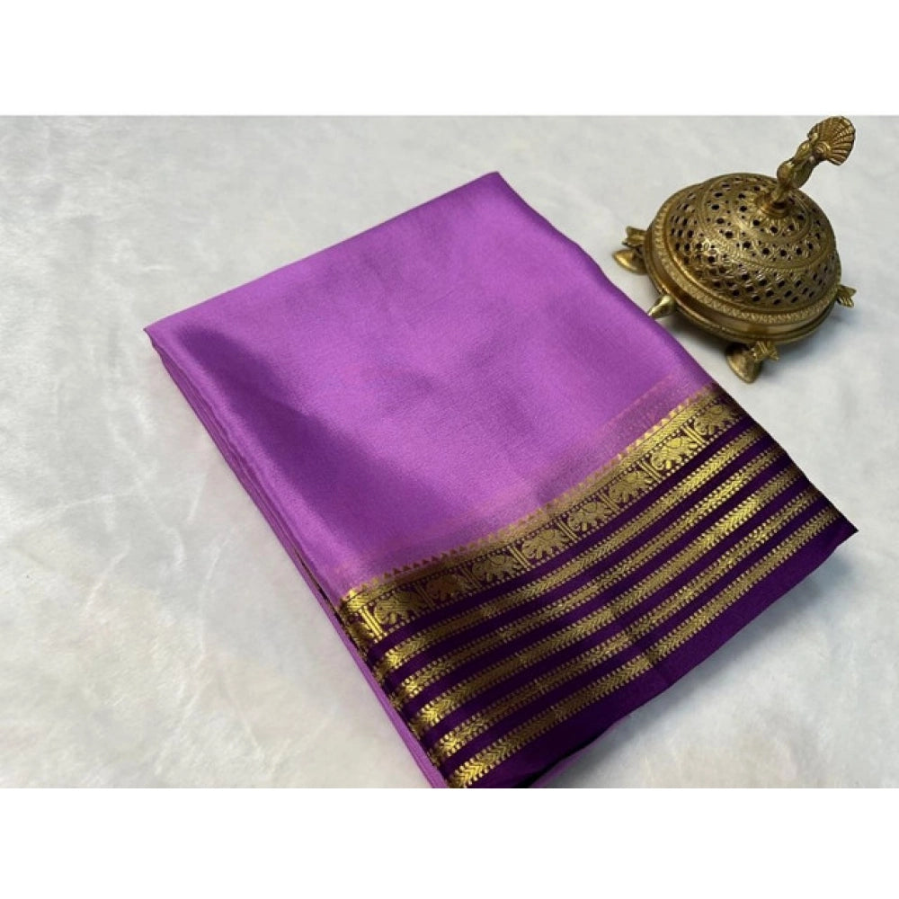 Women's Crepe Chit Pallu Solid Saree With Unstitched Blouse 5.5Mtr  (Dark Purple)
