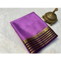 Women's Crepe Chit Pallu Solid Saree With Unstitched Blouse 5.5Mtr  (Dark Purple)