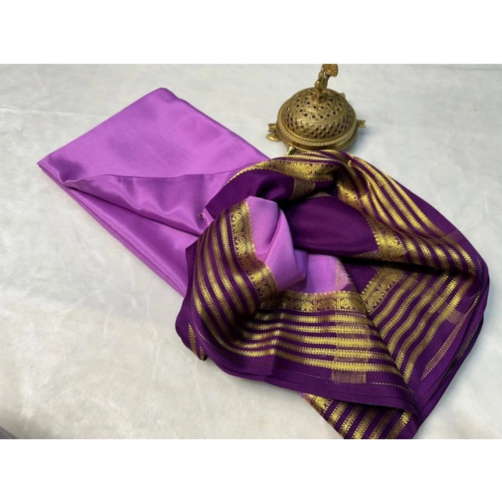 Women's Crepe Chit Pallu Solid Saree With Unstitched Blouse 5.5Mtr  (Dark Purple)