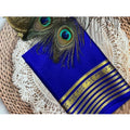 Women's Crepe Chit Pallu Solid Saree With Unstitched Blouse 5.5Mtr  (Blue)