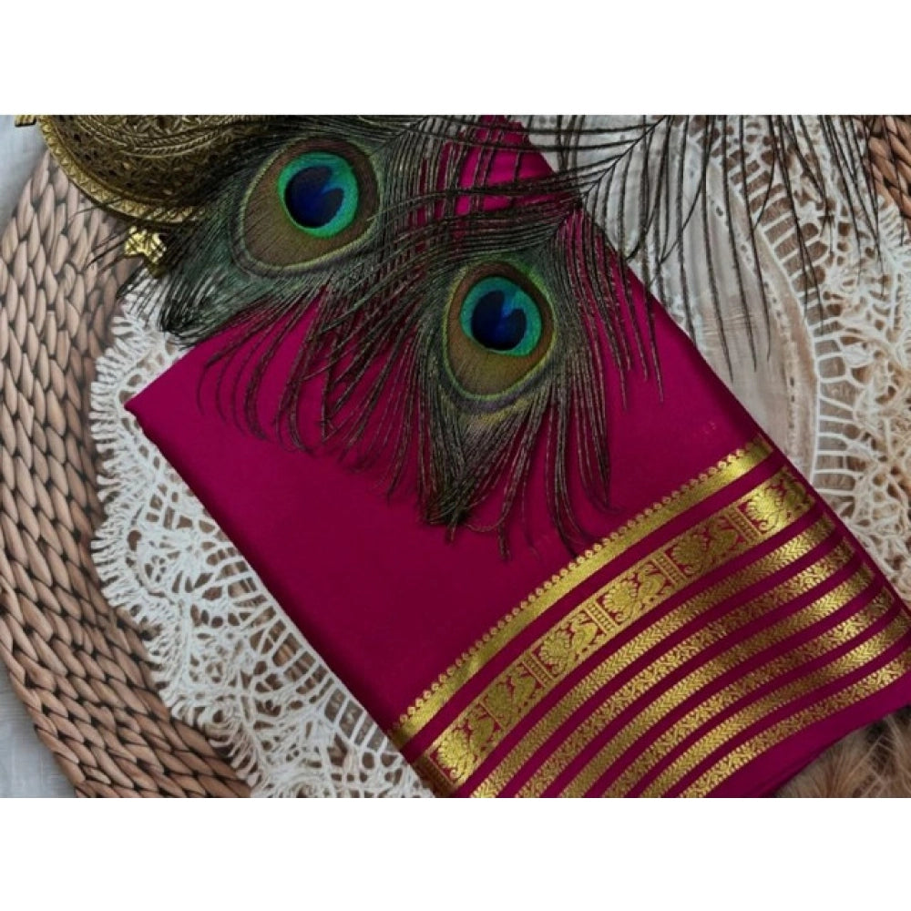 Women's Crepe Chit Pallu Solid Saree With Unstitched Blouse 5.5Mtr  (Dark Pink)