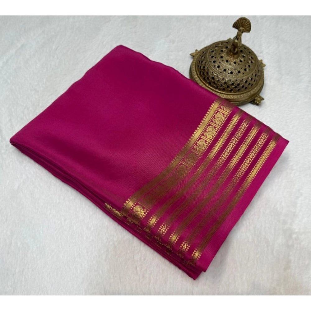 Women's Crepe Chit Pallu Solid Saree With Unstitched Blouse 5.5Mtr  (Pink)