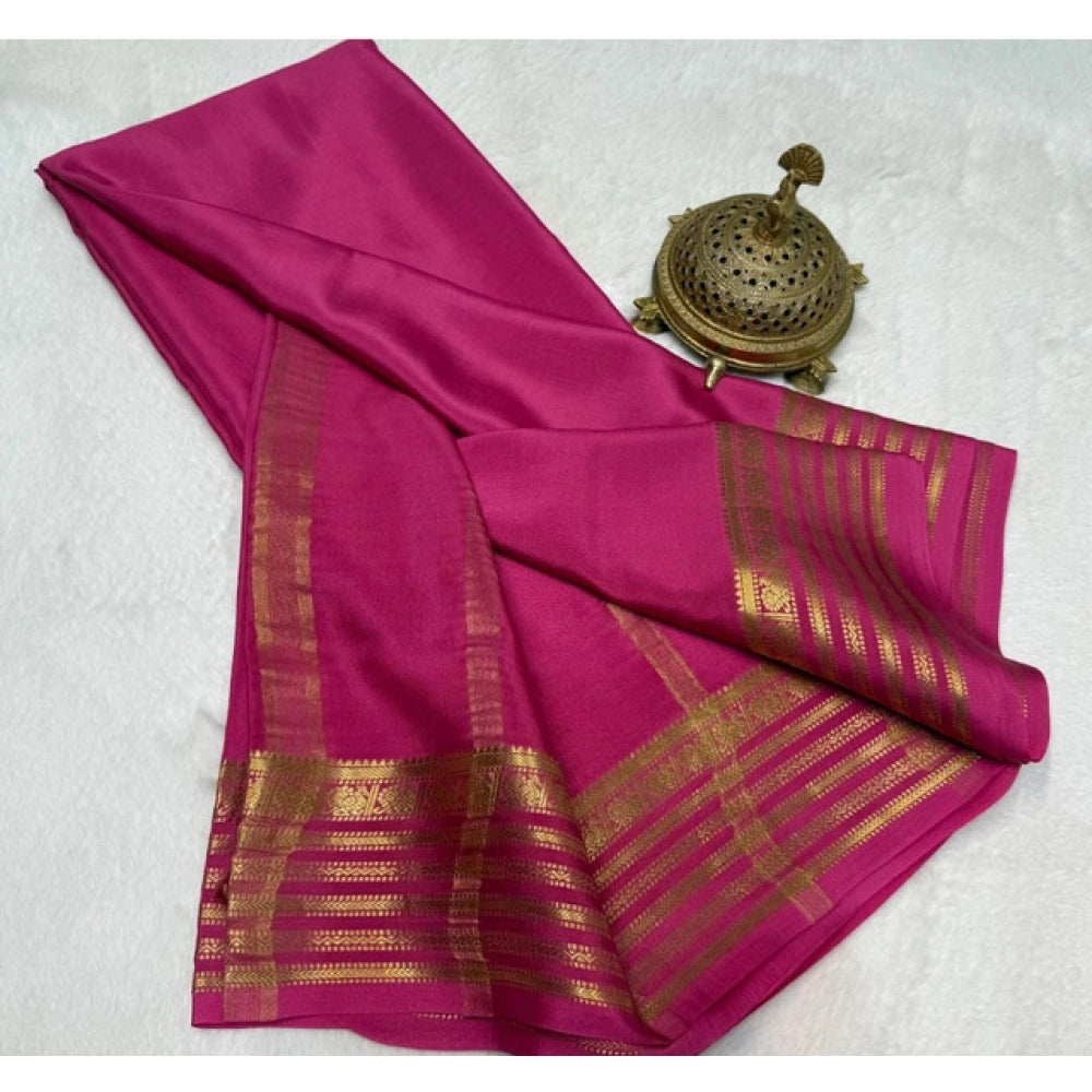 Women's Crepe Chit Pallu Solid Saree With Unstitched Blouse 5.5Mtr  (Pink)