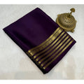 Women's Crepe Chit Pallu Solid Saree With Unstitched Blouse 5.5Mtr  (Dark Purple)
