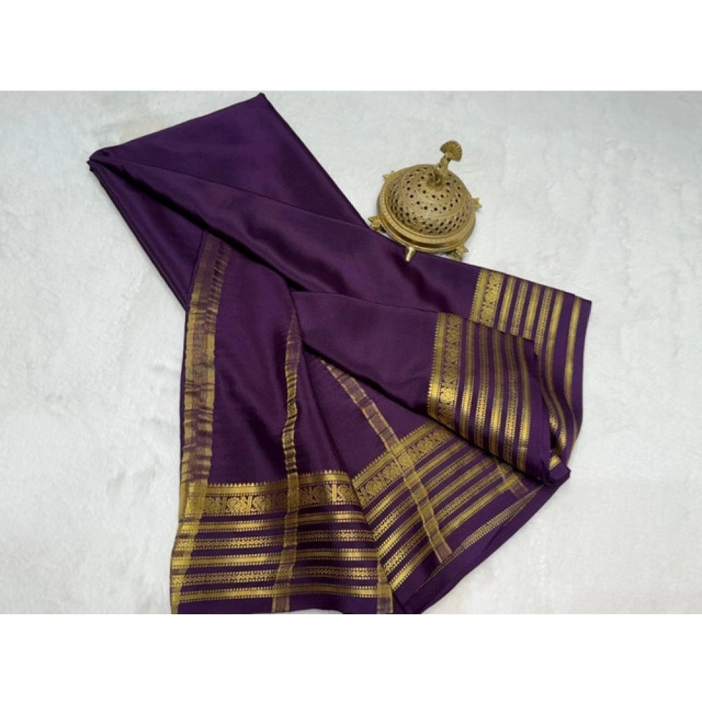 Women's Crepe Chit Pallu Solid Saree With Unstitched Blouse 5.5Mtr  (Dark Purple)