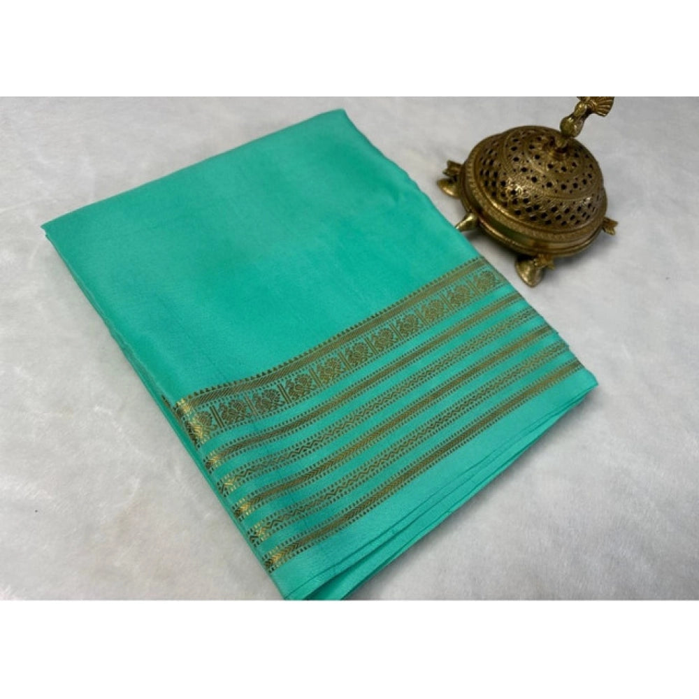 Women's Crepe Chit Pallu Solid Saree With Unstitched Blouse 5.5Mtr  (Ramagreen)