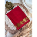 Women's Crepe Chit Pallu Solid Saree With Unstitched Blouse 5.5Mtr  (Red)