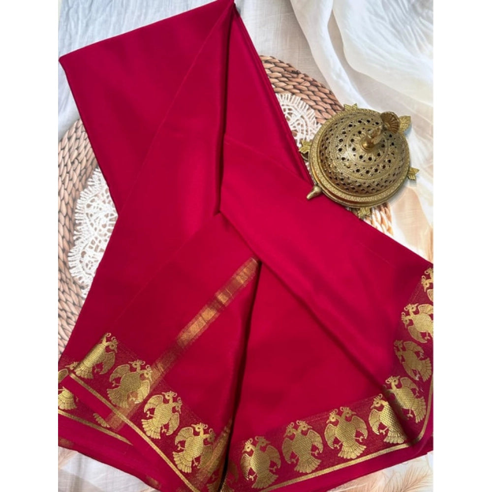 Women's Crepe Chit Pallu Solid Saree With Unstitched Blouse 5.5Mtr  (Red)