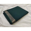 Women's Crepe Chit Pallu Solid Saree With Unstitched Blouse 5.5Mtr  (Bottle Green)