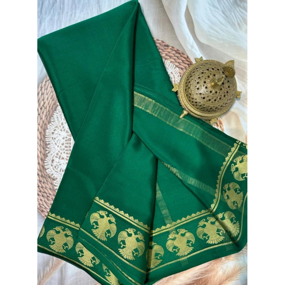 Women's Crepe Chit Pallu Solid Saree With Unstitched Blouse 5.5Mtr  (Green)