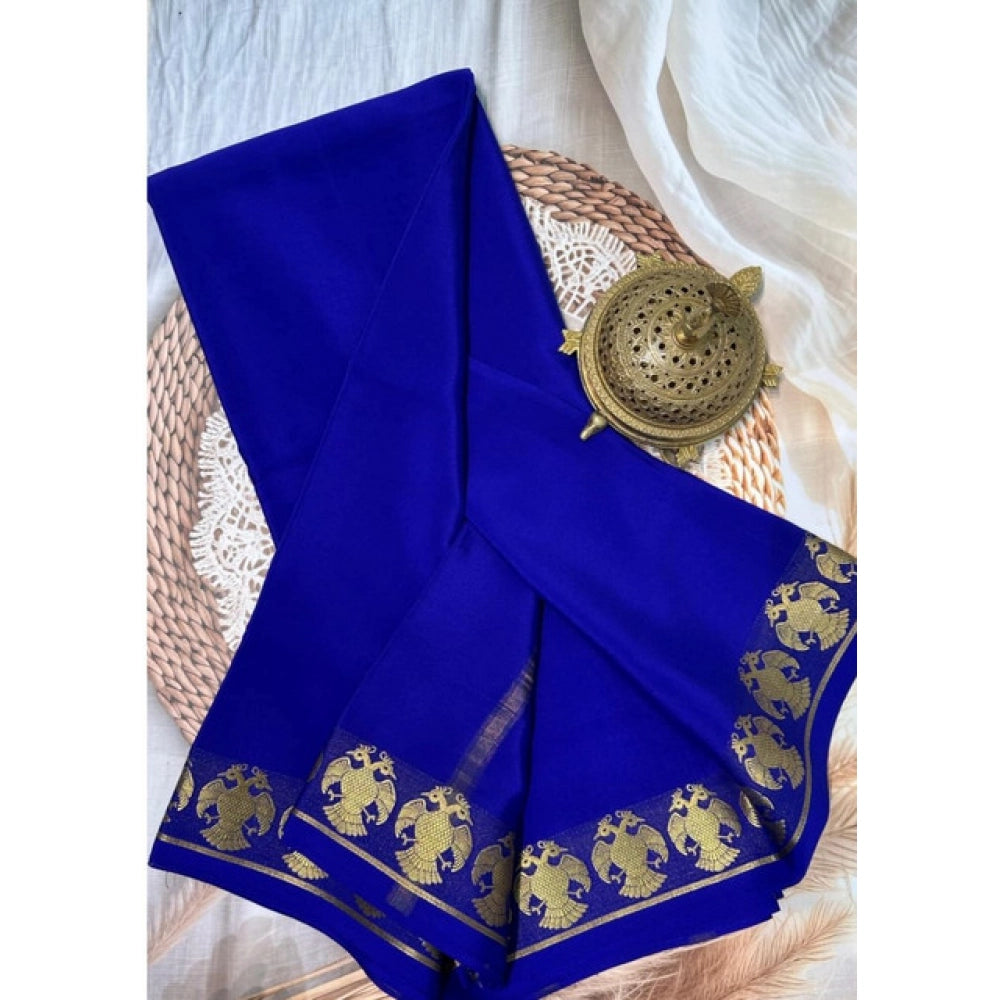 Women's Crepe Chit Pallu Solid Saree With Unstitched Blouse 5.5Mtr  (Navy Blue)