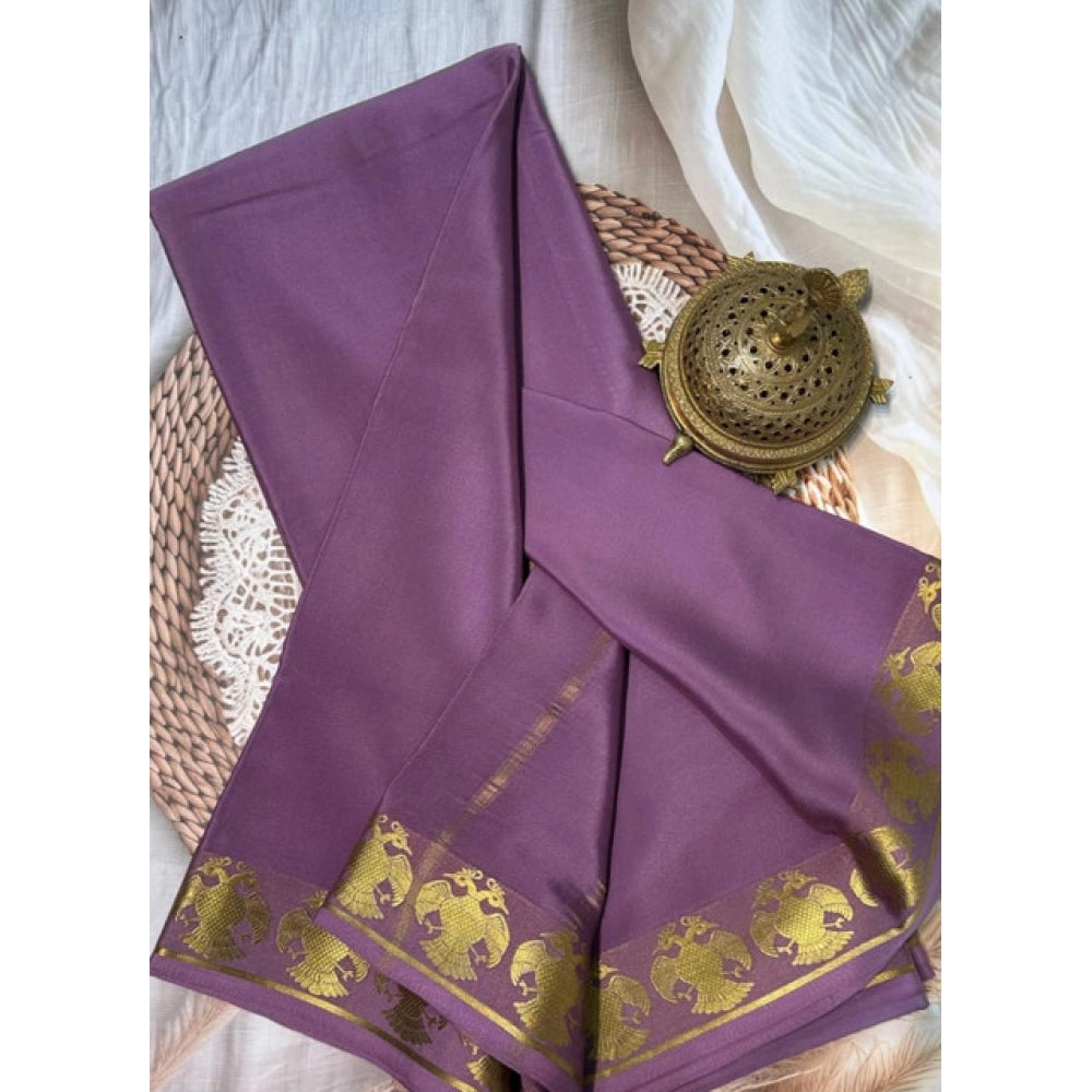 Women's Crepe Chit Pallu Solid Saree With Unstitched Blouse 5.5Mtr  (Lavender)