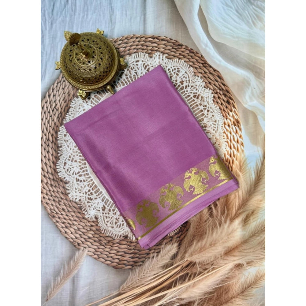 Women's Crepe Chit Pallu Solid Saree With Unstitched Blouse 5.5Mtr  (Pink)