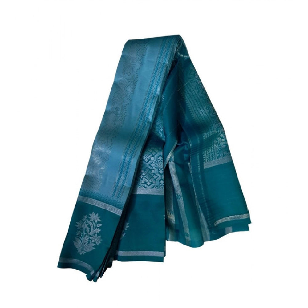 Women's Soft Silk  Wooven Saree With Unstitched Blouse 5.5Mtr (Teal Blue)