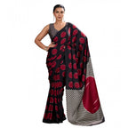 Women's Satin Crepe Printed Saree With Unstitched Blouse 5.5Mtr (Maroon)