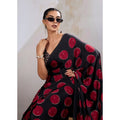 Women's Satin Crepe Printed Saree With Unstitched Blouse 5.5Mtr (Maroon)