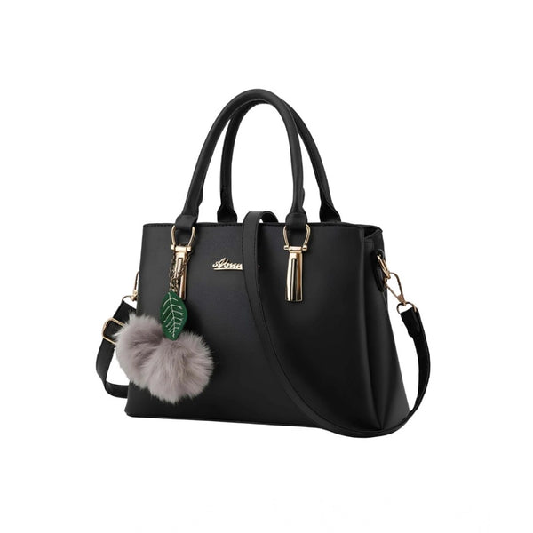 Women's PU Leather Solid Shoulder Zipper Handbag (Black)