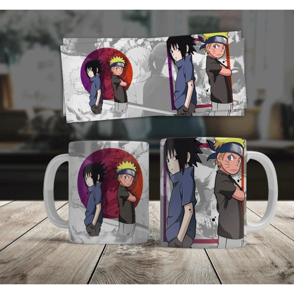 Anime Naruto &amp; Sasuke Ceramic Printed Coffee Mug (White)