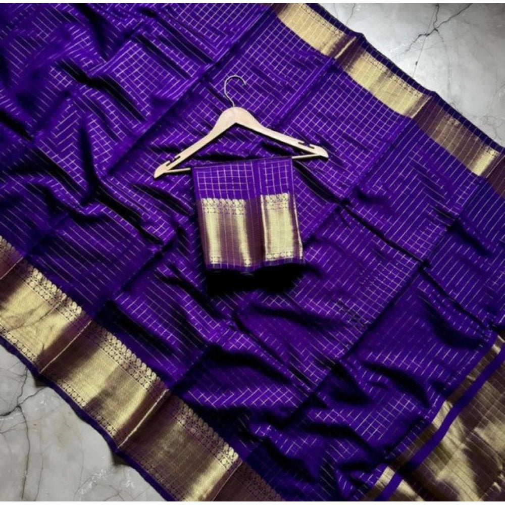 Women's Banarasi Silk Printed Saree With Unstitched Blouse 5.5Mtr (Purple)