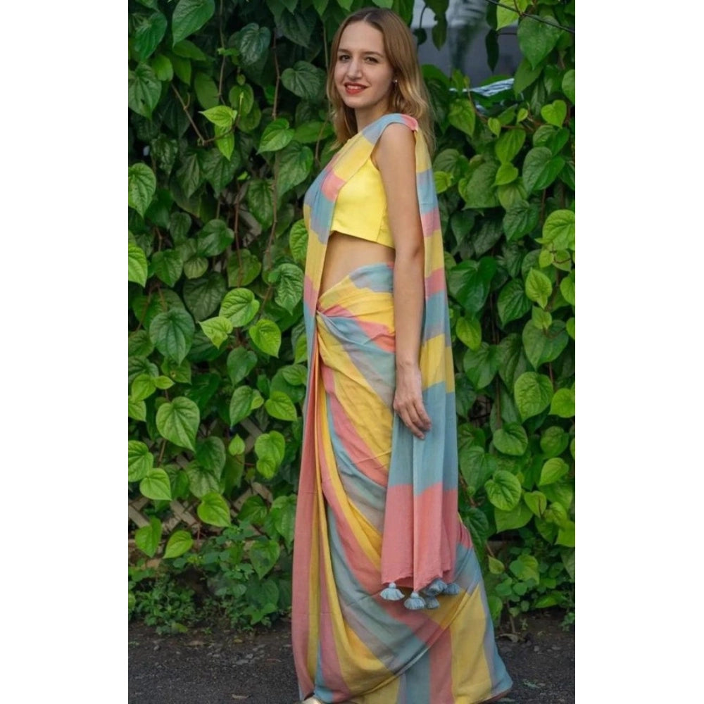 Women's Linen Printed Saree With Unstitched Blouse 5.5Mtr  (Multicolor)