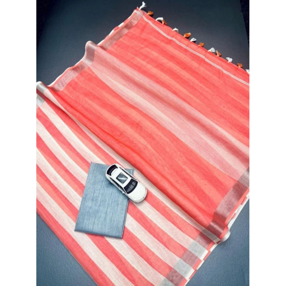 Women's Linen Printed Saree With Unstitched Blouse 5.5Mtr  (Multicolor)