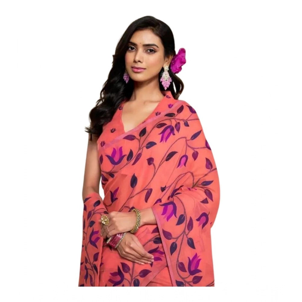 Women's Georgette Printed Saree With Unstitched Blouse 5.5Mtr  (Peach)