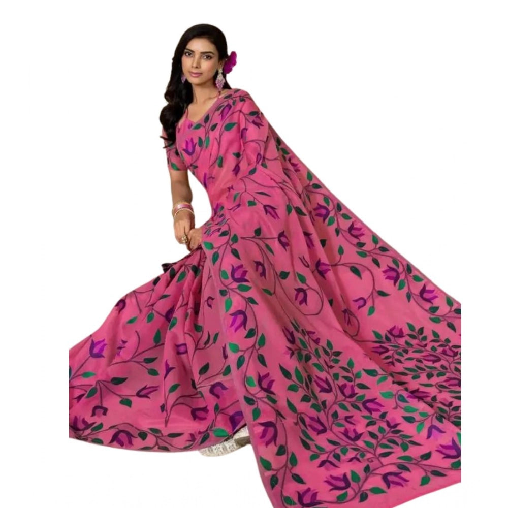 Women's Georgette Printed Saree With Unstitched Blouse 5.5Mtr  (Pink)