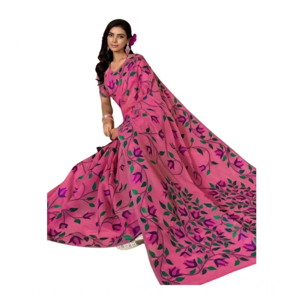 Women's Georgette Printed Saree With Unstitched Blouse 5.5Mtr  (Pink)