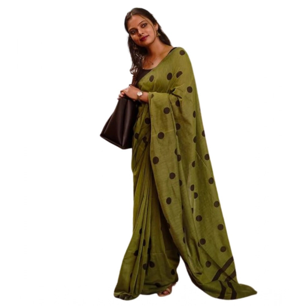 Women's Linen Printed Saree With Unstitched Blouse 5.5Mtr  (Green)