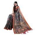 Women's Linen Printed Saree With Unstitched Blouse 5.5Mtr  (Green)