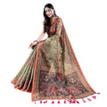 Women's Linen Printed Saree With Unstitched Blouse 5.5Mtr  (Sea Green)