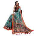 Women's Linen Printed Saree With Unstitched Blouse 5.5Mtr  (Olive)