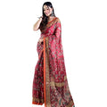 Women's Linen Printed Saree With Unstitched Blouse 5.5Mtr  (Red)