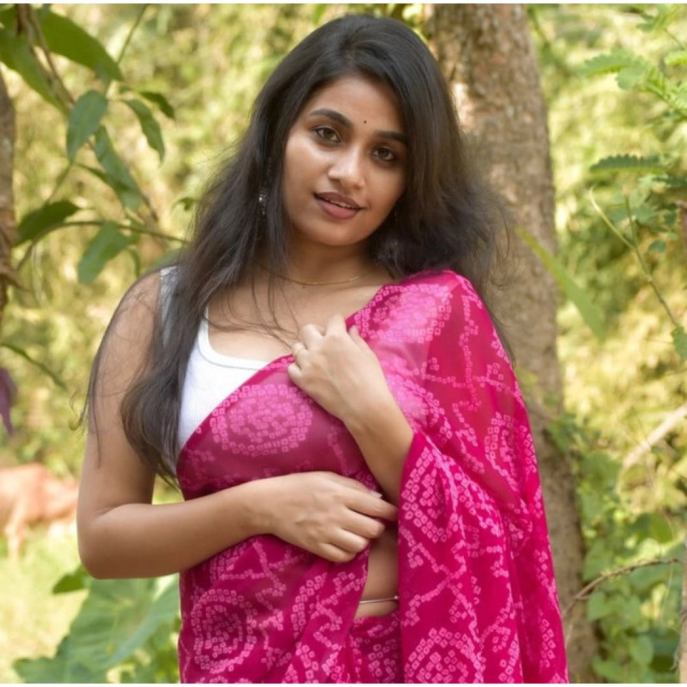 Women's Georgette Printed Saree With Unstitched Blouse 5.5Mtr  (Pink)