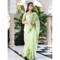 Women's Linen Printed Saree With Unstitched Blouse 5.5Mtr  (Green)