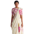 Women's Linen Printed Saree With Unstitched Blouse 5.5Mtr  (White)