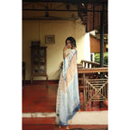 Women's Linen Printed Saree With Unstitched Blouse 5.5Mtr  (White)