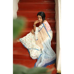 Women's Linen Printed Saree With Unstitched Blouse 5.5Mtr  (White)