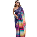 Women's Linen Printed Saree With Unstitched Blouse 5.5Mtr  (Navy)
