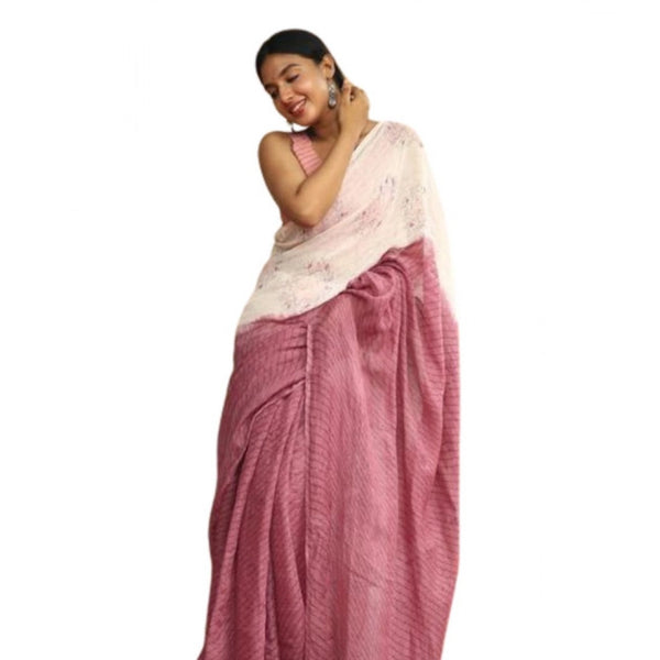 Women's Linen Printed Saree With Unstitched Blouse 5.5Mtr  (White)