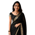 Women's Vichitra Silk Printed Saree With Unstitched Blouse 5.5Mtr  (Black)