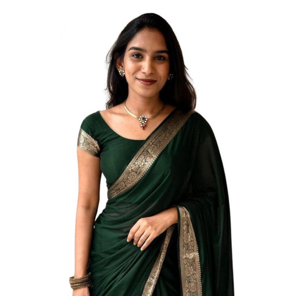 Women's Vichitra Silk Printed Saree With Unstitched Blouse 5.5Mtr  (Green)