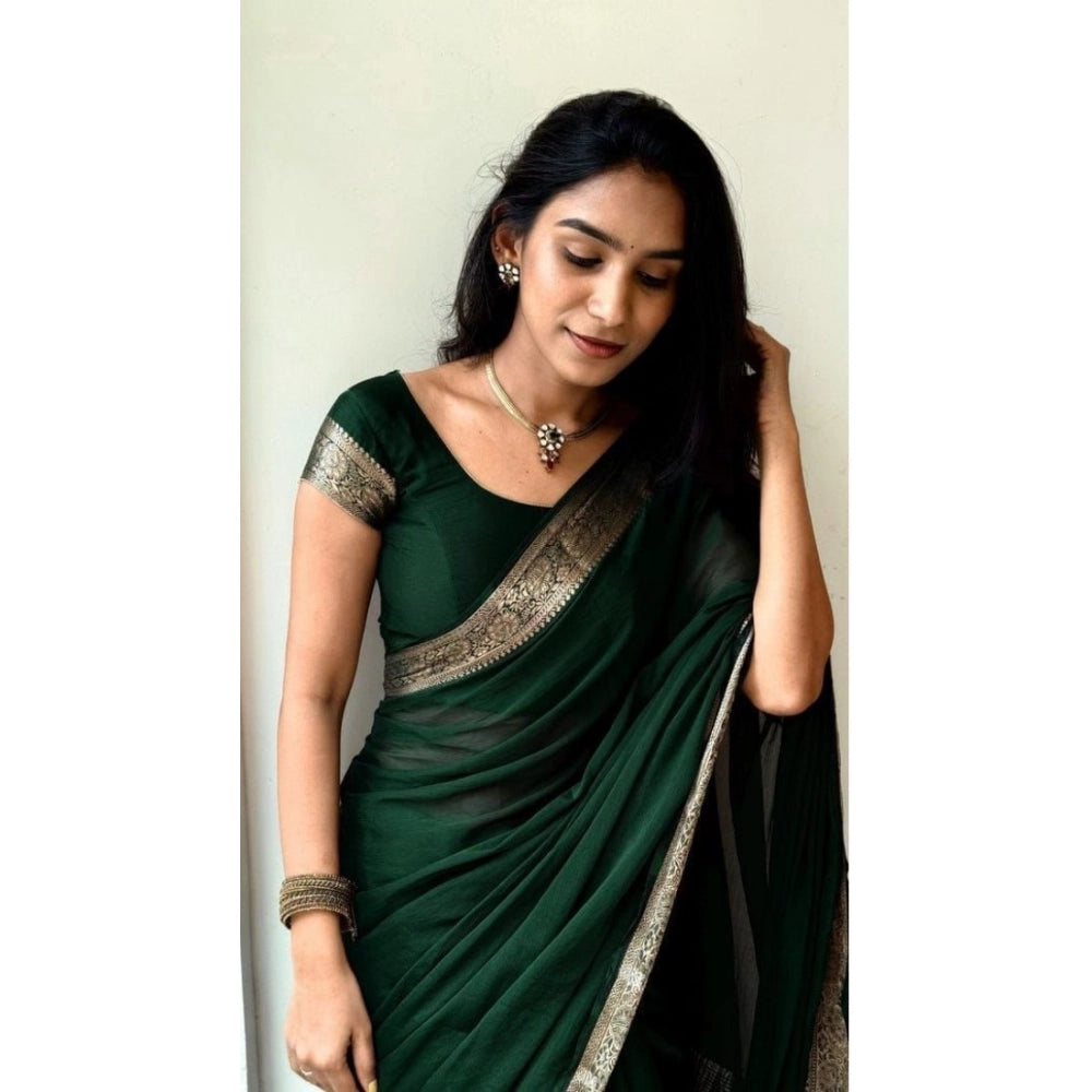 Women's Vichitra Silk Printed Saree With Unstitched Blouse 5.5Mtr  (Green)