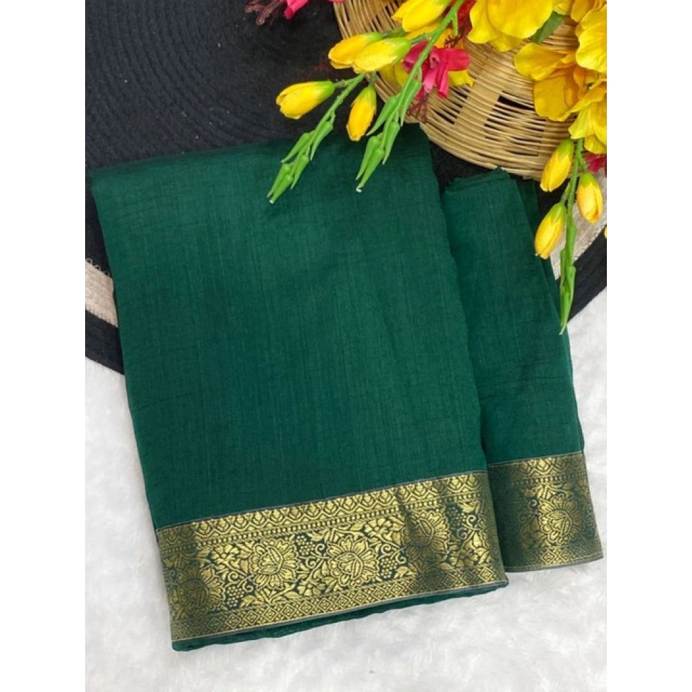 Women's Vichitra Silk Printed Saree With Unstitched Blouse 5.5Mtr  (Green)
