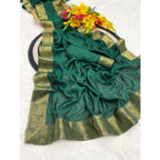 Women's Vichitra Silk Printed Saree With Unstitched Blouse 5.5Mtr  (Green)